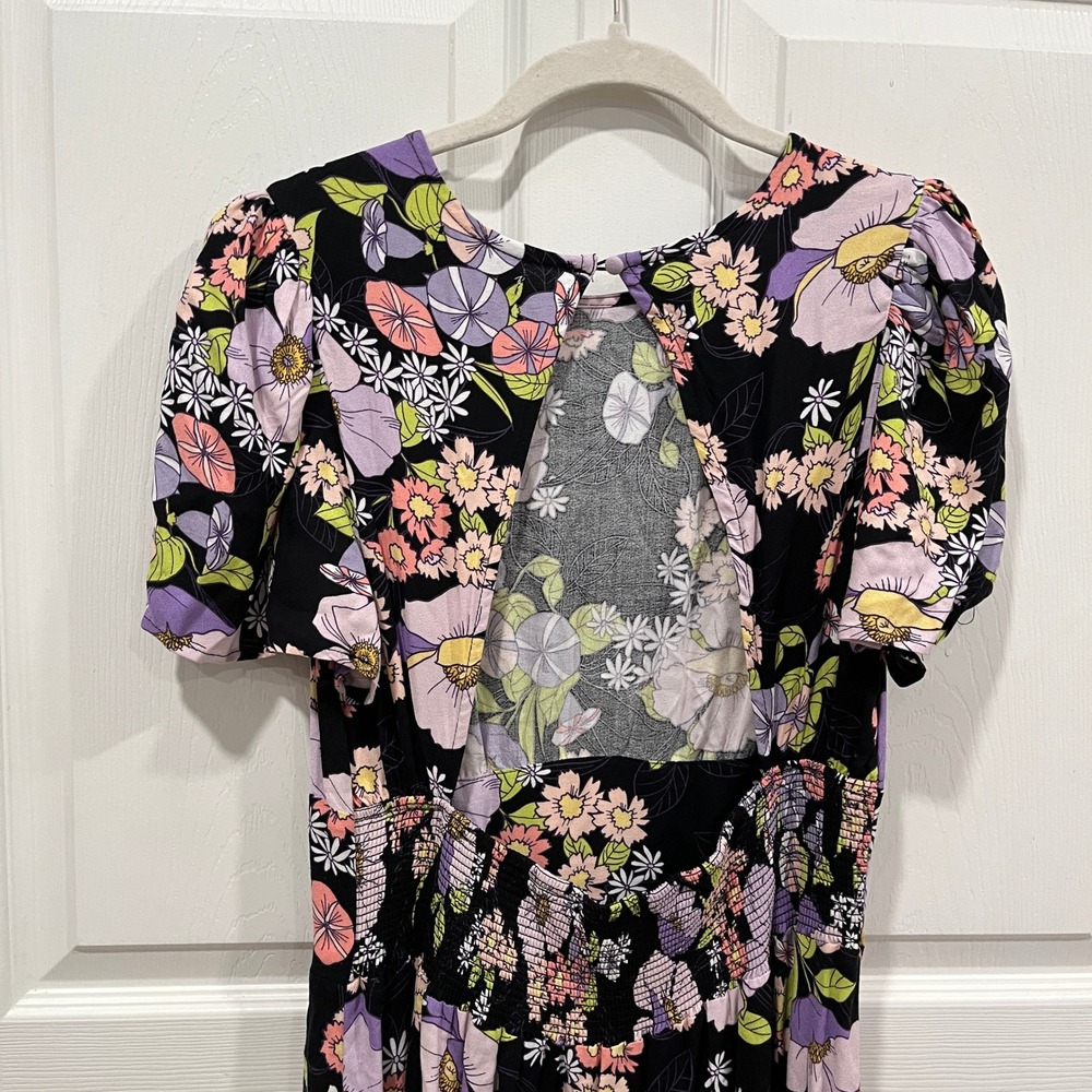 AFRM Los Angeles Floral Print Midi Dress Women's Puff Sleeve‎ Cutout Back Size M - Picture 6 of 10